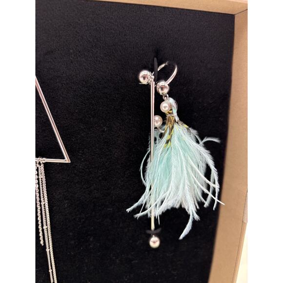 Burberry Ladies Asymmetrical Ostrich Feather and Chain Drop Earrings - Picture 2 of 3